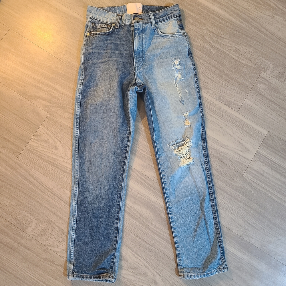 REVICE Two Tone Distressed Womens 27 High Rise Straight Denim Jeans